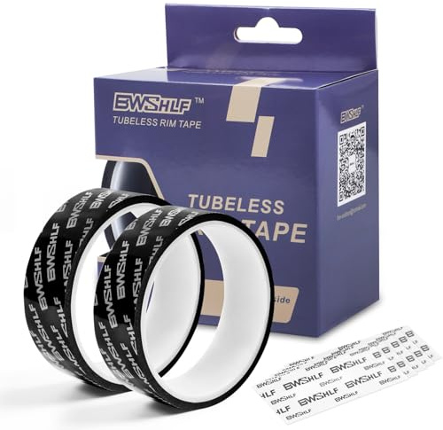 BWSHLF Tubeless Rim Tape 2 Rolls, 25mm x 10m, 19, 21, 23, 27, 29 and 31mm Options, Bike Rim Tape Strong Adhesion with 12pcs Seal Patches for Mountain and Road Bikes