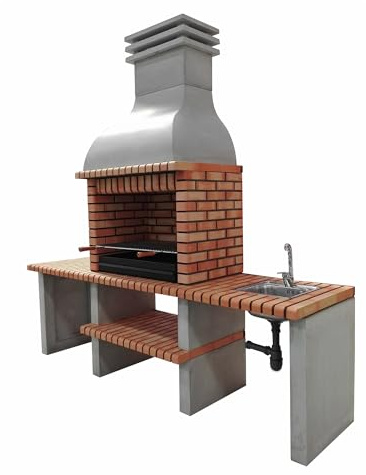 MOVELAR - Barbecue préfabriqué à bois et charbon de bois en béton réfractaire modèle Altea Plus (Gris, Orange - 268 x 70 x 255 cm) REF: M00043 - Barbecue fixe pour jardin avec évier extérieur