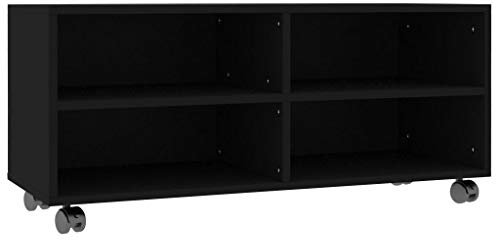 QZZCED TV-Sideboard Fernsehschrank TV-Ständer tv Tisch TV-Schrank mit Rollen Schwarz 90x35x35 cm Holzwerkstoff für Wohnzimmer Schlafzimmer Unterhaltungsgerät