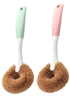Ipetboom 2 Cepillos para Lavar Platos Mango Largo Ergonómico y Diseño Antideslizante para Limpieza en Cocina Material PP y Coco