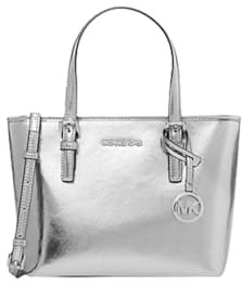 MICHAEL KORS Jet Set Travel Extra-Small Metallic Top Zip Tote Bag Silver, silber, Medium, 35R3GM9M1L