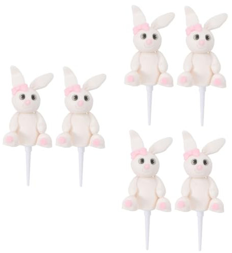 Ciieeo 6pcs Edible Rabbit Cake Topper Birthday Cupcake Decorations Assorted Birthday Cake Picks Dessert Ornament for Party