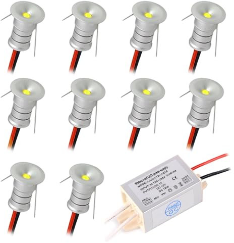 kpslucerna Petit spot LED 10 pièces 0,5 W Mini spot encastrable au plafond 12 V cuisine escalier vitrine couloir bricolage éclairage Downlight (Argent Blanc froid)