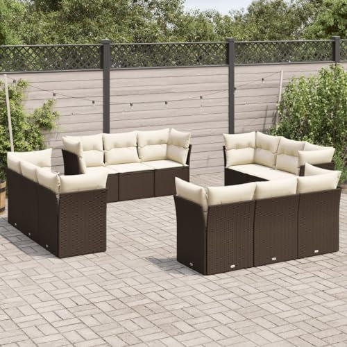 Rantry 12-TLG. Gartenmöbel Set mit Kissen Gartensofa Balkonmöbel Gartenlounge Loungesofa Rattansofa Modular Ecksofa Ecklounge Sofagarnitur Sitzgruppe Loungemöbel Braun Poly Rattan