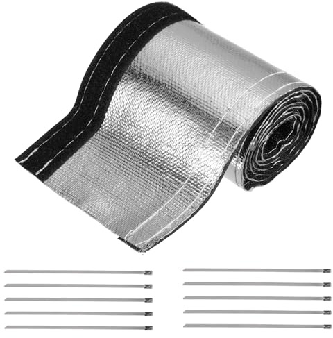 QUARKZMAN Värmebeklädnad Aluminiumhylsa Silver Ärm 20 mm 3/4 tum ID x 100 cm 3,3 FT Varm Kabel Rörhylsa Varm Tråd Skydd Krok Ring 10 st Rostfritt Stål Buntband