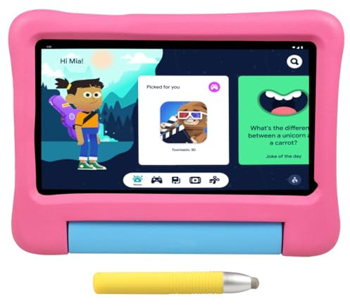 KYASTER Kinder Tablet, 7 Zoll HD IPS Bildschirm, Android 12, Quad Core 2.0 Ghz, 6 GB +64 GB, 5G WiFi, 3500 Mah Akku, Kindersicherung für Bildung Gaming, Eva-Kindersicheres Etui mit Stift (Rosa)