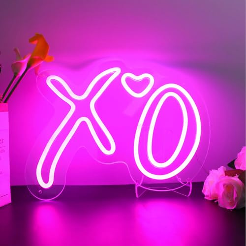ENUOLI XO-Herz-Neonschilder, dimmbar, rosa XO-LED-Neonschilder | Liebesschilder, Wandbehang, Neon-Dekor, USB-betrieben, rosa Neonschild für Bar, Kneipe, Höhle, Club, Geburtstagsparty,