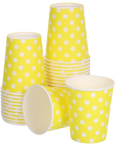sourcing map Bicchieri di carta usa e getta, confezione da 50 bicchieri decorativi per feste, da 266 ml, per caffè, tè, latte, adatti per feste, picnic, viaggi ed eventi (pois gialli)