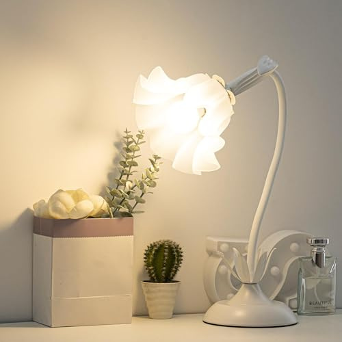 kaixunl Vit sänglampa, modern blomma skrivbord roterande gör-det-själv bordslä för sovrum, arbetsrum, barnskrivbord 50 cm boklampa