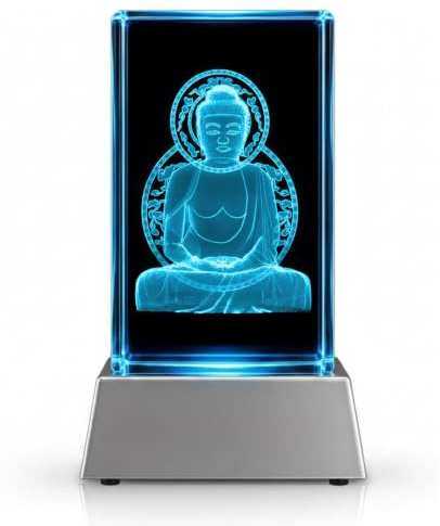Kaltner Präsente Stimmungslicht - Ein ganz besonderes Geschenk: LED Kerze/Kristall Glasblock / 3D-Laser-Gravur/Buddha/Buddhismus/Zen/Esoterik