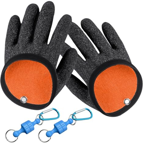 1 par fiskehandskar, 2 st magnetiska spännen, latexfiskehandskar, halkfria fiskehandskar, skyddshandskar för havsfiske