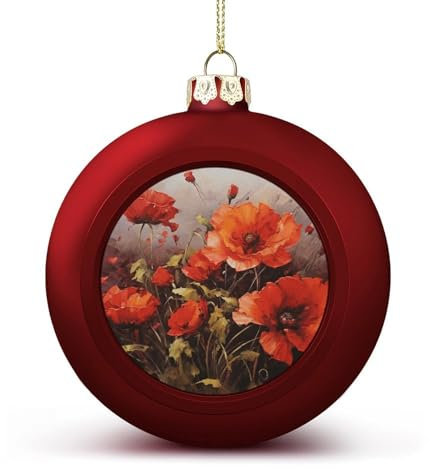 Weihnachtskugel-Ornamente, Ölgemälde, roter Blumendruck, vielseitig verwendbar, festliche Heimdekoration, ideal für Baum und Heimdekoration