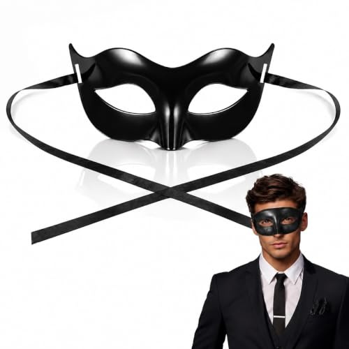 Toddmomy 1 Stück Venezianische Maske Herren, Elegante Maskenball Masquerade Gesichtsverkleidung in Schwarz, Bequeme Retro Cosplay Masken für Halloween Karneval Mottoparty, Vintage Kostüm Zubehör