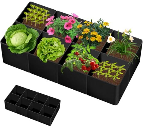 YedZen Rectangle Raised Bed for Garden Grow, 8 Grids 180x90x30cm Large Fabric Raised Planter Planting Container for Grow Bed Bags, Plant Flower Grow Bag for Outdoor Growing, Flowers, Vegetables, Herbs