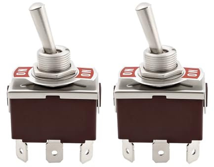 YINETTECH 2 interruttori a levetta a 6 pin, 250 VAC, 15 A - 125 VAC, 20 A, doppio polo, 2 posizioni, chiusura a scatto, contatto argentato per foro di montaggio da 12 mm