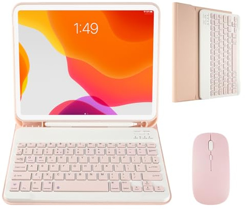 Nsyee Keyboard Case with Mouse for iPad 9th/8th/7th, Air 3 & Pro 10.5 | UK Layout Detachable Keyboard Folio Cover with Mouse & Pen Slot for 10.2 iPad 9th/8th/7th, Air 3 2019, 10.5 Pro 2017