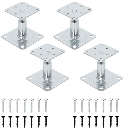 aleawol 4 Stück Pfostenträger Höhenverstellbar, 100-150 mm Verzinktem Stahl Stützenfuß, Stützenfuß Bodenfuß Mit Schrauben für Pergolen Carports Zäune Unterstände Terrassen