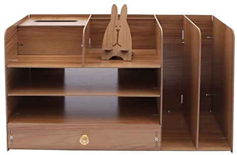 Duoruameng Schreibtisch Organizer aus Holz mit Schublade, Multifunktionaler Dokumentenhalter A4 Papier, Stiften, Büchern, Briefen Aufbewahrungsbox für Büro, Zuhause