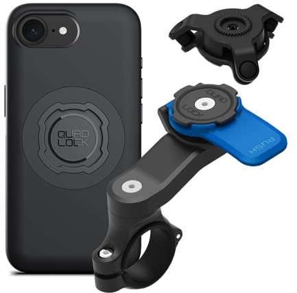 Quad Lock motorcykel styre monteringssats med vibrationsdämpare och MAG telefonfodral för iPhone 16e