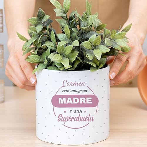Wanapix | Maceta Grande de Cerámica Personalizada | Regalo para el día de la Madre, Comuniones, Bodas o Bautizos | Jardinera con tu Nombre o Foto | Cerámica | Gran Madre y Super Abuela