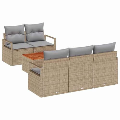 vidaXL Trädgårdsoffset med kudde 6 pcs Beige konstrotting, Modern, hållbar, lätt, UV-skyddad loungeset, rattan-soffa, trädgårdsarrangemang för uteplats