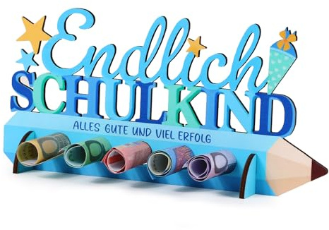 BOFUNX Einschulung Geschenk Holz Endlich Schulkind Geldgeschenk Schulanfang Geschenke für Jungen Mädchen Einschulung Schulanfang Schulkind Geschenke Schultüte Füllung Tischdeko