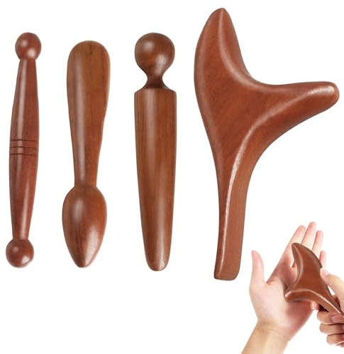 Massage Holz, 4 pcs Triggerpunkt Drücker Aus Holz, Dreieck-Massagegerät und Akupressur Massagestab, für Entspannung Füße, Nacken, Schultern und Arme (Rosenholz)
