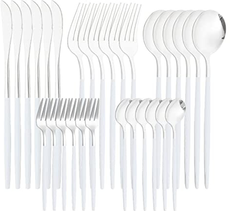 Ensemble d'argenterie en acier inoxydable couverts ustensiles de couverts pour la cuisine 30pcs whitetableware