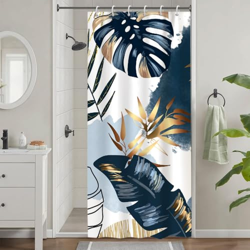 Uiiooazy Rideau Douche Anti Moisissure 90x180cm Bleu Ciel Tropical Jungle | Rideau de Baignoire Feuilles de Palmier Bleu Roi Abstrait Boheme Tissu Lavable Imperméable Polyester avec 6 Crochets