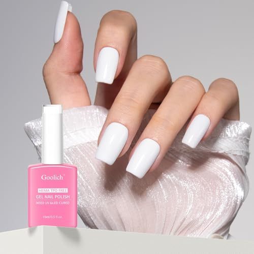 Goolich White Gel Polish, 15 ML HEMA & TPO Free White Gel Nail Polish Kit Soak off UV LED French Tips Fall Winter Nail Art Design Manicure Salon for Women Girl