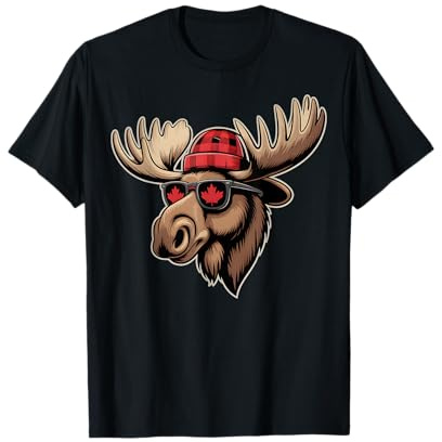 Kanadischer Elch Plaid Hut Ahornblatt Brille T-Shirt