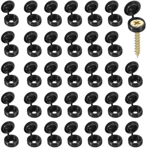 YELARXI Screw Snap Covers, Plastic Hinged Screw Cover Caps Shutter Screws Fold Snap Washer- Fitting for (Windows - Railings - Home Furniture - Cabinets) 4 mm & 200 Pack & Black