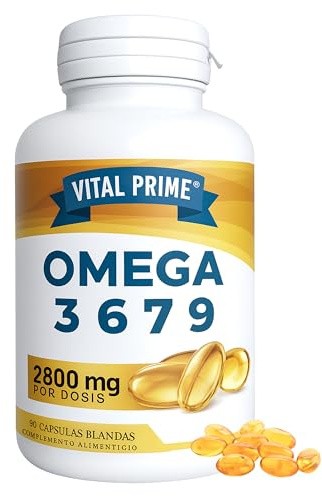 VITAL PRIME Omega 3 6 7 9 2800MG | 90 Perle con Oli di Lino, Enotera, Oliva, Germe di Grano e Noci di Macadamia | Omega 3 6 7 9 in Capsule Molli