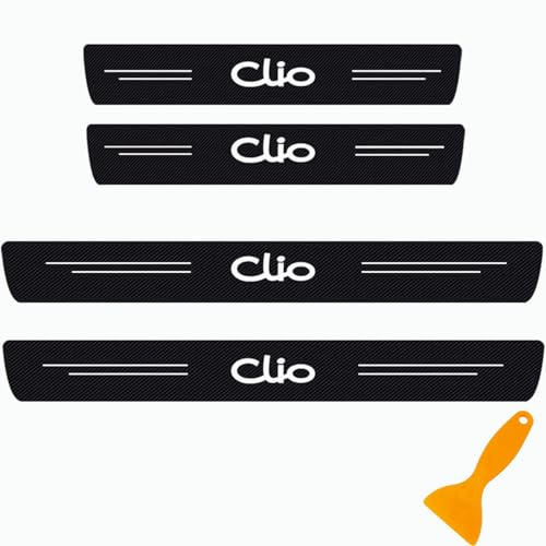 4 Pièces Protecteur De Seuil De Porte De Voiture en Fibre De Carbone pour Renault Clio 2 3 4 5 Sport RS Line 2021-1998 Bandes De Pédale Anti-Rayures Plaques De Protection Accessoires (Blanc)