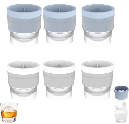 6 PCS Ice Ball Mould, Ball Ice Cube Moulds, Round Ice Cube Mould for Milk or Beverages, 3 Blue and 3 White Silicone Ice Sphere Moulds for Home and Party Use, Ball Ice Cube Moulds
