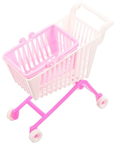 Abaodam Mini Shopping Cart Supermarket Handcart Model with Handle and 4 Rollers Storage Basket for Pens Cosmetics and Small Items Desktop Ornament Photo Prop for Pretend Play
