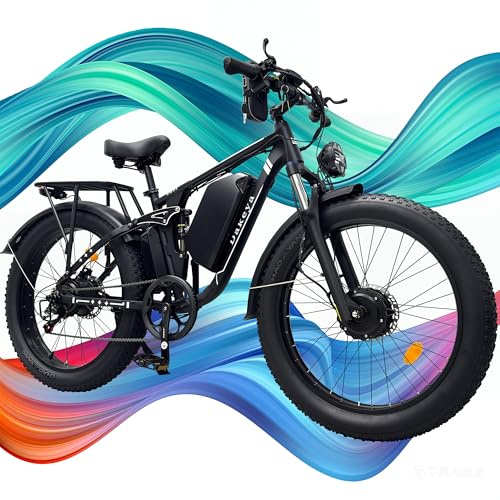 Dakeya Da03 26 All-Terrain Electric Bike for Adults, 6000W Peak Dual Motors, 60V 25Ah Battery up to 75 Miles, Dual Suspension, 4.0 Fat Tires, Rear Rack 440 lbs, IPX5, Commuter & Off-Road E-Bike