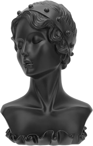 Generico Espositore Gioielli Mezzo Busto con Testa in Resina Nera, Porta Collane e Orecchini, Organizer Decorativo per Casa e Negozio