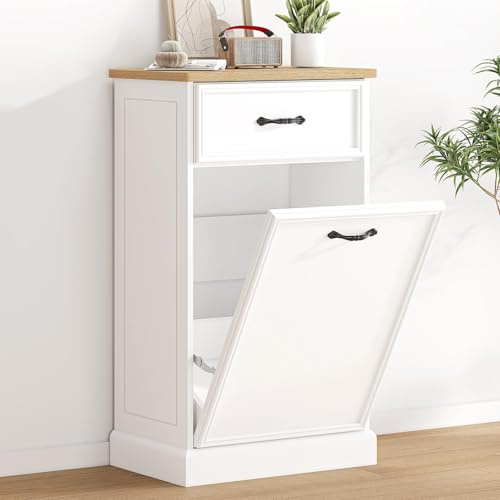 Garvee Rangement Discret Antianimal pour Déchets – Meuble Poubelle Simple à Basculer 38L en MDF – 1 Tiroir, Armoire Indépendante – Économie d’Espace, Facile à Nettoyer – Idéal Cuisine, Salle à Manger