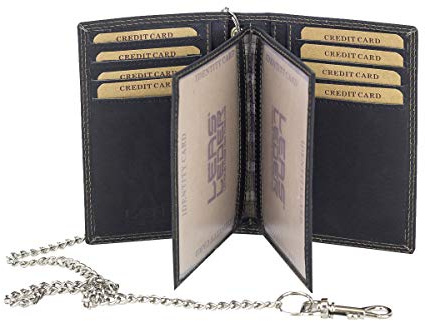 LEAS MCL Biker Portefeuille Porte-Cartes pour pièce d'identité et Porte-Cartes avec la chaîne Chrome Format Portrait, Cuir véritable, Noir - ''LEAS Chain-Series''