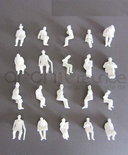 Archifreunde 25 x sitzende Modell Figuren, Reisende, weiß, für Modelleisenbahn Spur H0, genau 1:87 !!
