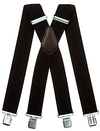 Olata Bretelles Extra Larges pour Hommes – 5 cm de Large, Robustes et Réglables avec Clips Solides, Idéales pour le Travail et les Tenues Habillées. Noir (Clips D'Argent)