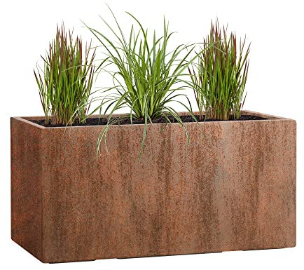 Pflanzwerk® Pflanzkübel TUB Rost Braun 45x100x45cm XXL – Rechteckig – Großer Fiberglas Blumenkübel für außen und innen - Frostbeständig - UV-Schutz – Markenqualität