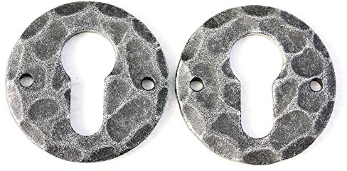 UHRIG 2x Rosette rund für PZ Schloss, Schmiedeeisen Schlüsselrosette für Türschloss, Schlossrosette aus Eisen schwarz für Haustür