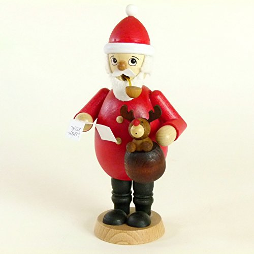 Rudolphs Schatzkiste Incense Man Santa Claus with Desire Note and Moose Colored Height Approx. 16,5cm Smoke Man Smoking Figure Smoking Man Figurine