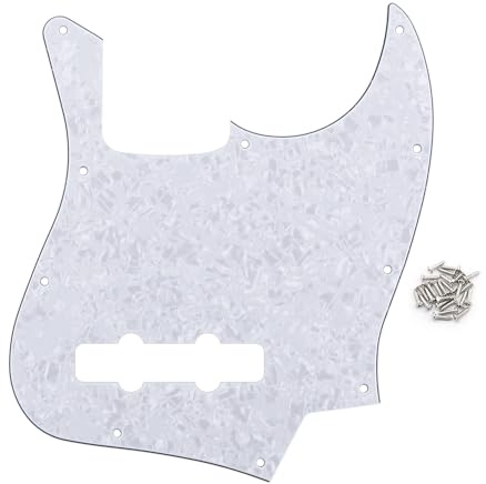 FLEOR 10-Loch JB Bass Pickguard 4Ply Scratch Plate ohne Truss Rod Notch für Standard 4-Saiter Modell JB Bassgitarre, Weiße Perle