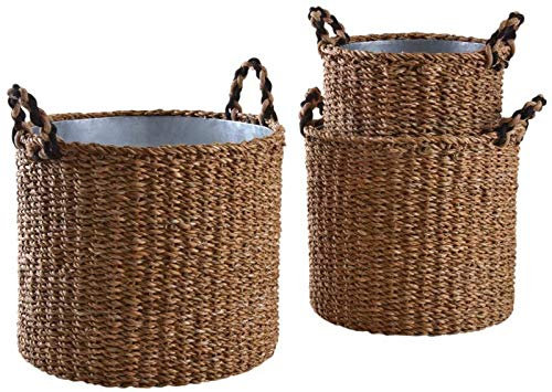 Aubry Gaspard Cache-Pot redondo con asas y Zinc (lote de 3)