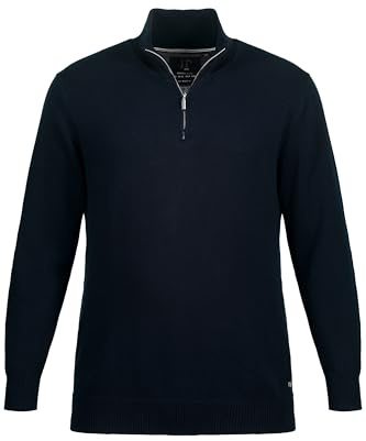 JP 1880 Homme Grandes Tailles Pull col Montant à Zip, Fine Maille Pur Coton Bleu Marine foncé 4XL 716842 76-4XL