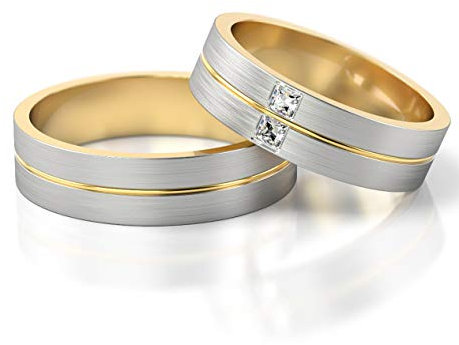 JC Gold Trauringe - Gelbgold Weißgold Eheringe Bicolor inklusive Steine und Gravur im Paarpreis PL245 (14 Karat (585) Bicolor)