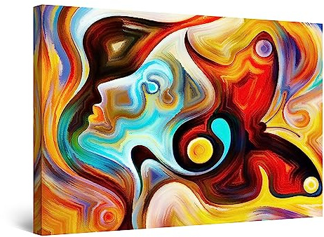 Startonight Bilder Farbiges Frauen Gesicht Simona, Leinwandbilder Moderne Kunst, Abstrakte Wanddeko Kunstdrucke, Wandbilder XXL Wohnzimmer Groß Wand Bild 80 x 120 cm, Tag Nacht Elegante Geschenkidee